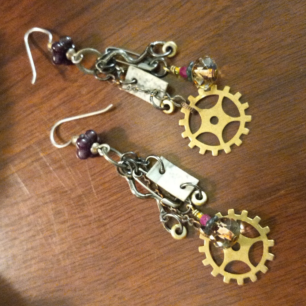 Handmade gear pink earrings